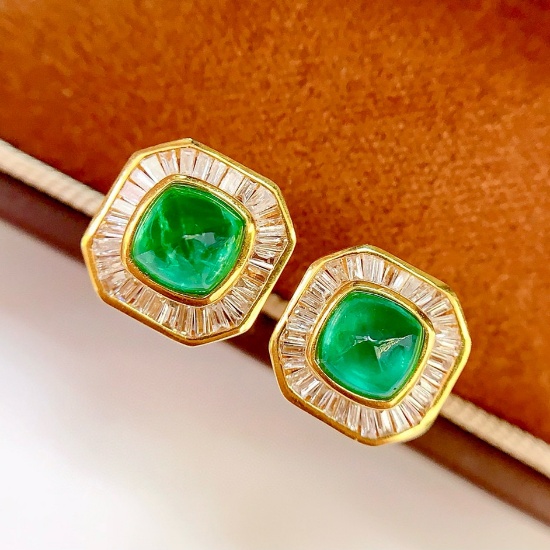 14k Gold 2 Ct Natural Emerald & Diamond Earrings