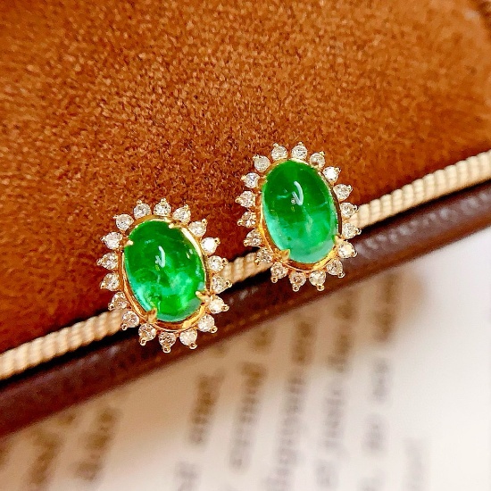 14k Gold 1.5 Ct Natural Emerald & Diamond Earrings
