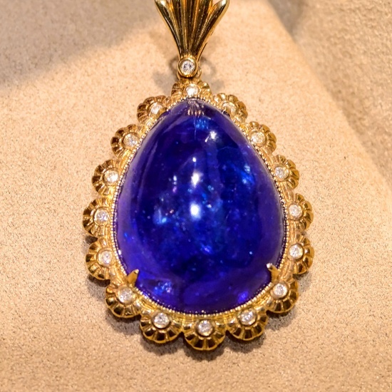 14k Gold 29.58 Ctw Natural Tanzanite & Diamond Pendant( Without Chain )