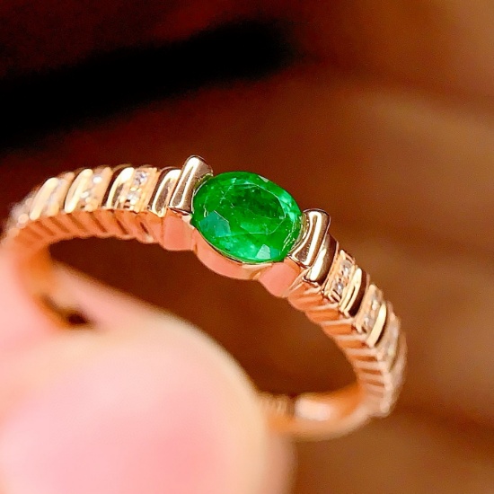 14k Gold 0.4 Ct Natural Emerald & Diamond Ring