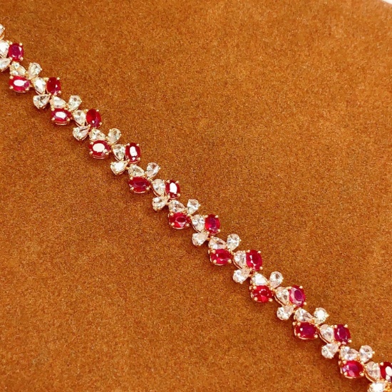14k Gold 5.68 Ct Vivid Red Natural Ruby & Sapphire Bracelet
