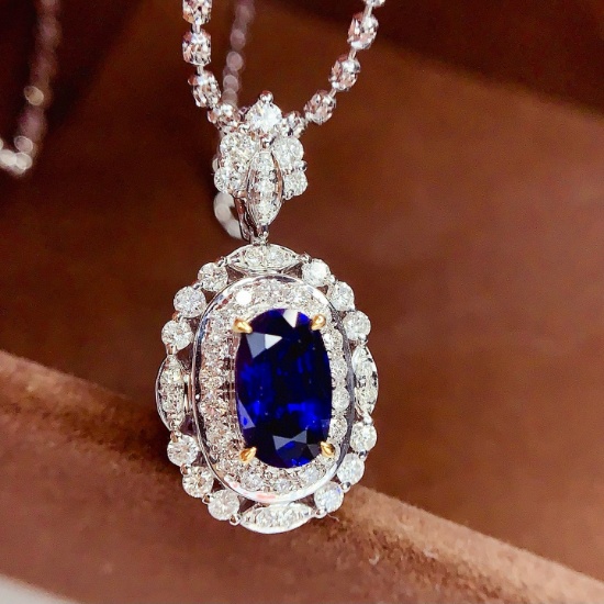 14k Gold 1.42 Ct Natural Sapphire & Diamond Pendant( Without Chain )
