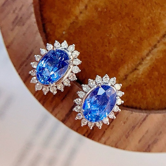 14k Gold 1.5 Ct Natural Sapphire & Diamond Earrings