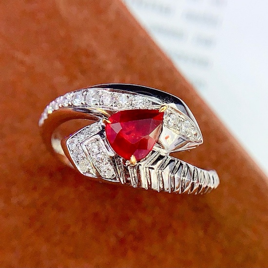 14k Gold 0.68 Ct Vivid Red Natural Ruby & Diamond Ring