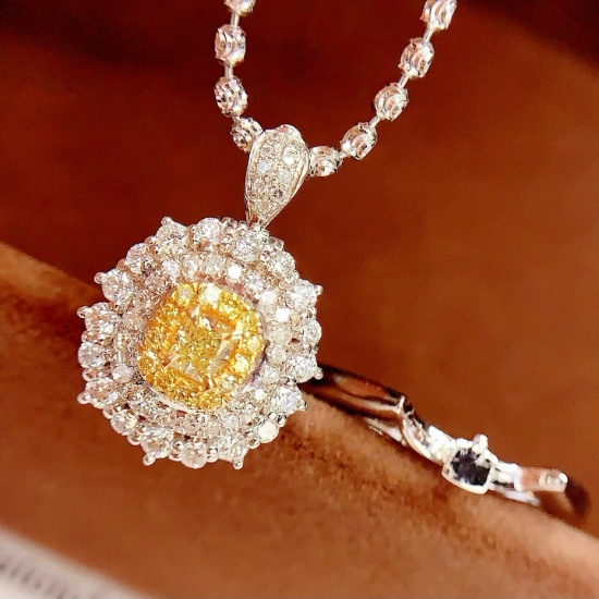 14k Gold 0.26 Ct Natural Yellow Diamond & Diamond Ring/pendant( Without Chain )