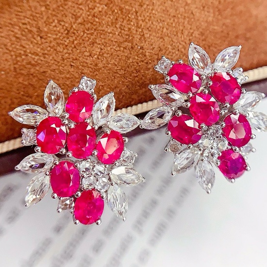 14k Gold 6 Ct Natural Ruby & Sapphire Earrings