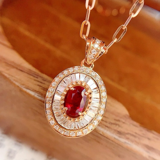 14k Gold 0.4 Ct Natural Ruby & Diamond Pendant( Without Chain )