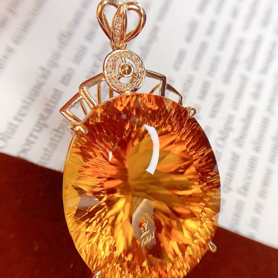 14k Gold 69.65 Ct Natural Citrine & Diamond Pendant( Without Chain )