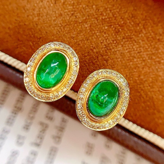 14k Gold 1.6 Ct Natural Emerald & Diamond Earrings