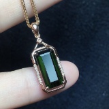 14k Gold 3.68 Ct Natural Tourmaline & Diamond Pendant( Without Chain )