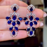 14k Gold 11.19 Ctw Natural Sapphire & Diamond Earrings