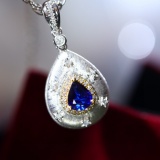 14k Gold 0.60 Ctw Natural Sapphire & Lab Grown Diamond Pendant( Without Chain )