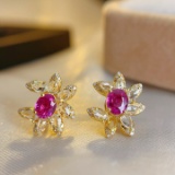 14k Gold 1.00 Ct Natural Ruby & Diamond & Sapphire Earrings
