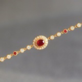 14k Gold 0.87 Ctw Natural Ruby & Diamond Bracelet