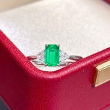 14k Gold 0.66 Ctw Vivid Green Natural Emerald & Diamond Ring