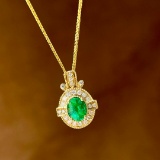 14k Gold 0.3 Ct Vivid Green Natural Emerald & Diamond Pendant( Without Chain )