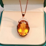 14k Gold 17.08 Ctw Natural Citrine & Diamond Pendant( Without Chain )