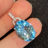 14k Gold 6.32 Ct Natural Aquamarine & Diamond Pendant( Without Chain )