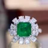 14k Gold 2.75 Ctw Vivid Green Natural Emerald & Diamond Ring