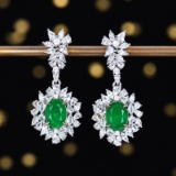 14k Gold 5.28 Ctw Vivid Green Natural Emerald & Sapphire Earrings