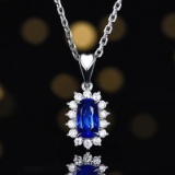 14k Gold 1.22 Ctw Natural Sapphire & Diamond Pendant( Without Chain )