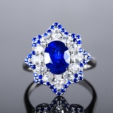 14k Gold 3.88 Ctw Natural Sapphire & Sapphire Ring