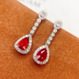 14k Gold 2.4 Ct Natural Ruby & Diamond Earrings