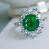 14k Gold 2.87 Ctw Vivid Green Natural Emerald & Diamond Ring