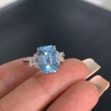 14k Gold 5.24 Ctw Natural Aquamarine & Diamond Ring
