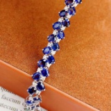 14k Gold 8.02 Ct Natural Sapphire & Diamond Bracelet