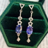 14k Gold 2.1 Ct Natural Sapphire & Diamond Earrings