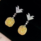 14k Gold 0.75 Ct Natural Yellow Diamond & Diamond Earrings