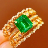 14k Gold 2.4 Ct Vivid Green Natural Emerald & Diamond Ring