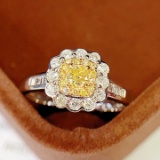 14k Gold 0.3 Ct Natural Yellow Diamond & Diamond Ring