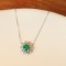 14k Gold 0.82 Ctw Vivid Green Natural Emerald & Diamond Necklace