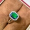 14k Gold 1.33 Ctw Vivid Green Natural Emerald & Diamond Ring