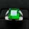 14k Gold 4.59 Ct Vivid Green Natural Emerald & Diamond Ring
