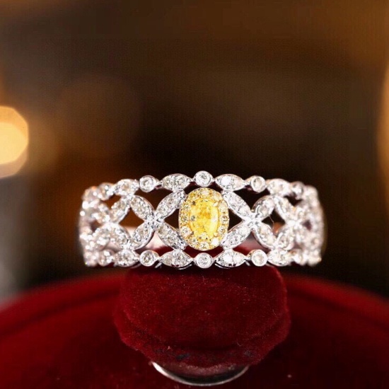 14k Gold 0.50 Ctw Natural Yellow Diamond & Diamond Ring