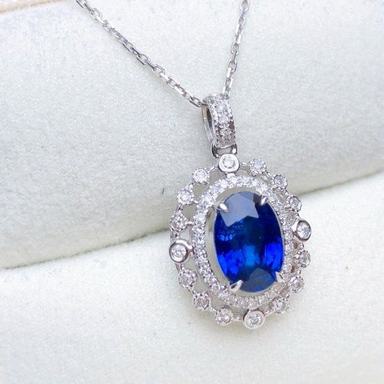 14k Gold 2.11 Ctw Natural Sapphire & Diamond Pendant( Without Chain )