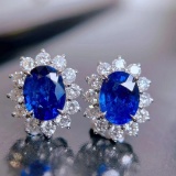 14k Gold 4.14 Ctw Natural Sapphire & Diamond Earrings