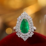 14k Gold 4.34 Ctw Vivid Green Natural Emerald & Sapphire Ring/pendant( Without Chain )