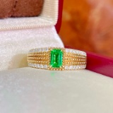 14k Gold 0.83 Ctw Vivid Green Natural Emerald & Diamond Ring