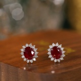14k Gold 1.2 Ctw Natural Ruby & Diamond Earrings