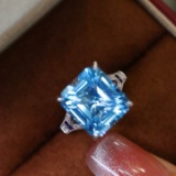 14k Gold 7.11 Ct Natural Aquamarine & Diamond & Sapphire Ring