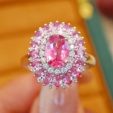 14k Gold 1.36 Ctw Natural Padparadscha Sapphire & Diamond Ring