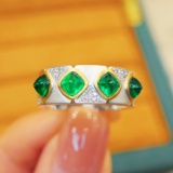 14k Gold 1.52 Ctw Vivid Green Natural Emerald & Diamond Ring