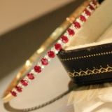 14k Gold 2.6 Ctw Vivid Red Natural Ruby & Diamond Bangle