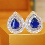 14k Gold 1.64 Ctw Natural Sapphire & Diamond Earrings