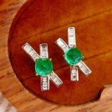 14k Gold 1.8 Ct Natural Emerald & Diamond Earrings