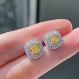 14k Gold 2.00 Ctw Natural Yellow Diamond & Diamond Earrings